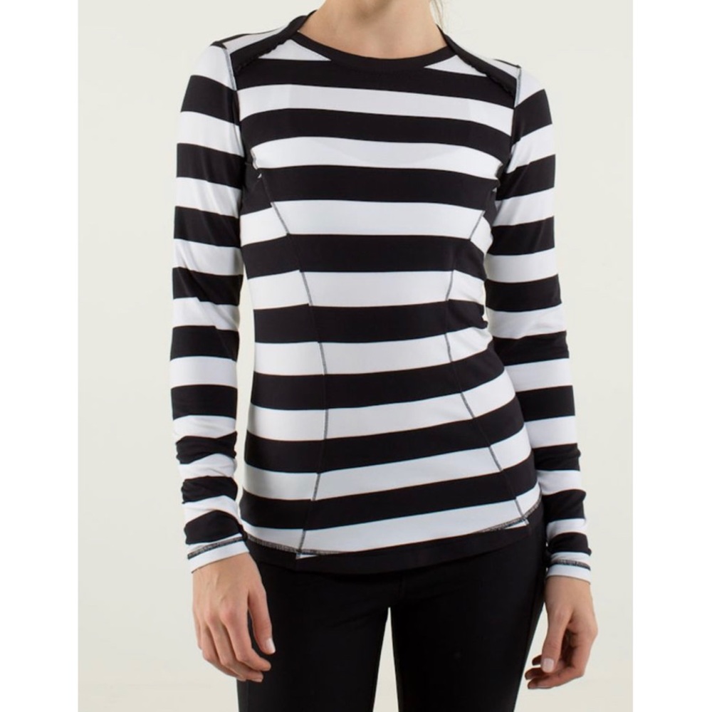 Lululemon Base Runner LS Straightup Stripe White/Black Size 8